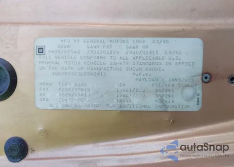 1990 GMC Safari z USA, uszkodzony, nr VIN 1GKDM15Z3LB540913